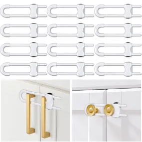 12 Packs Baby Proofing Sliding Cabinet Locks modacraft U-Shaped Child Safety Latches Adjustable White Locks for Handles Knobs Drawers Closet Cupboard