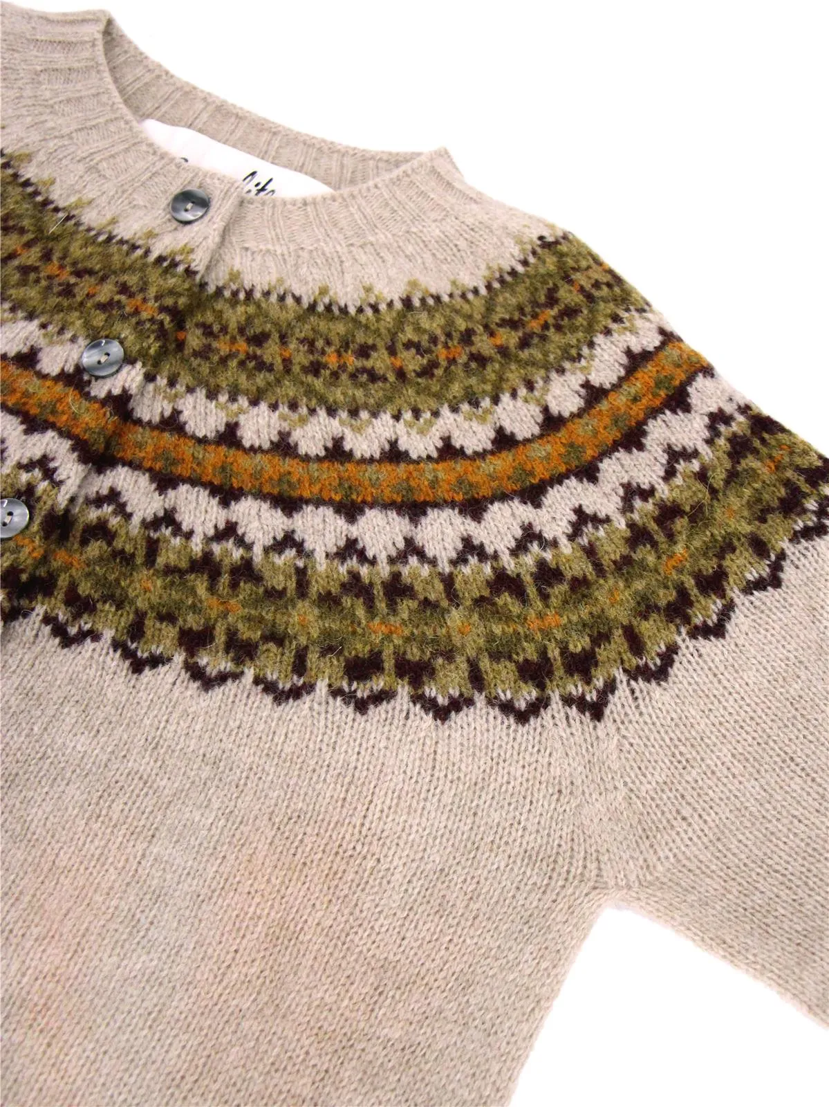 1940s Style Pure Wool Fairisle Cardigan in Ramble Beige