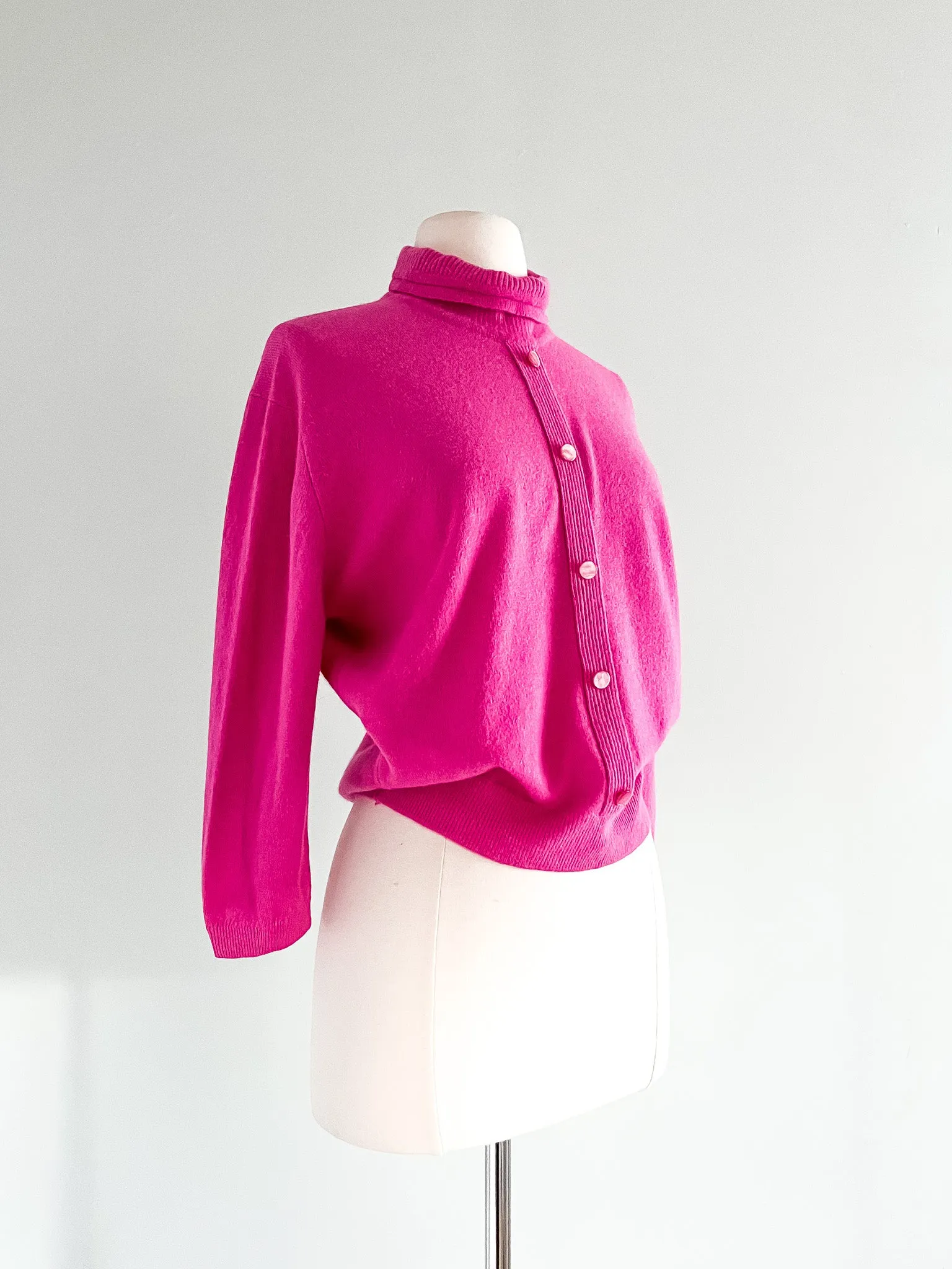 1950's Fuchsia Lambswool and Mink Sweater By Darlene