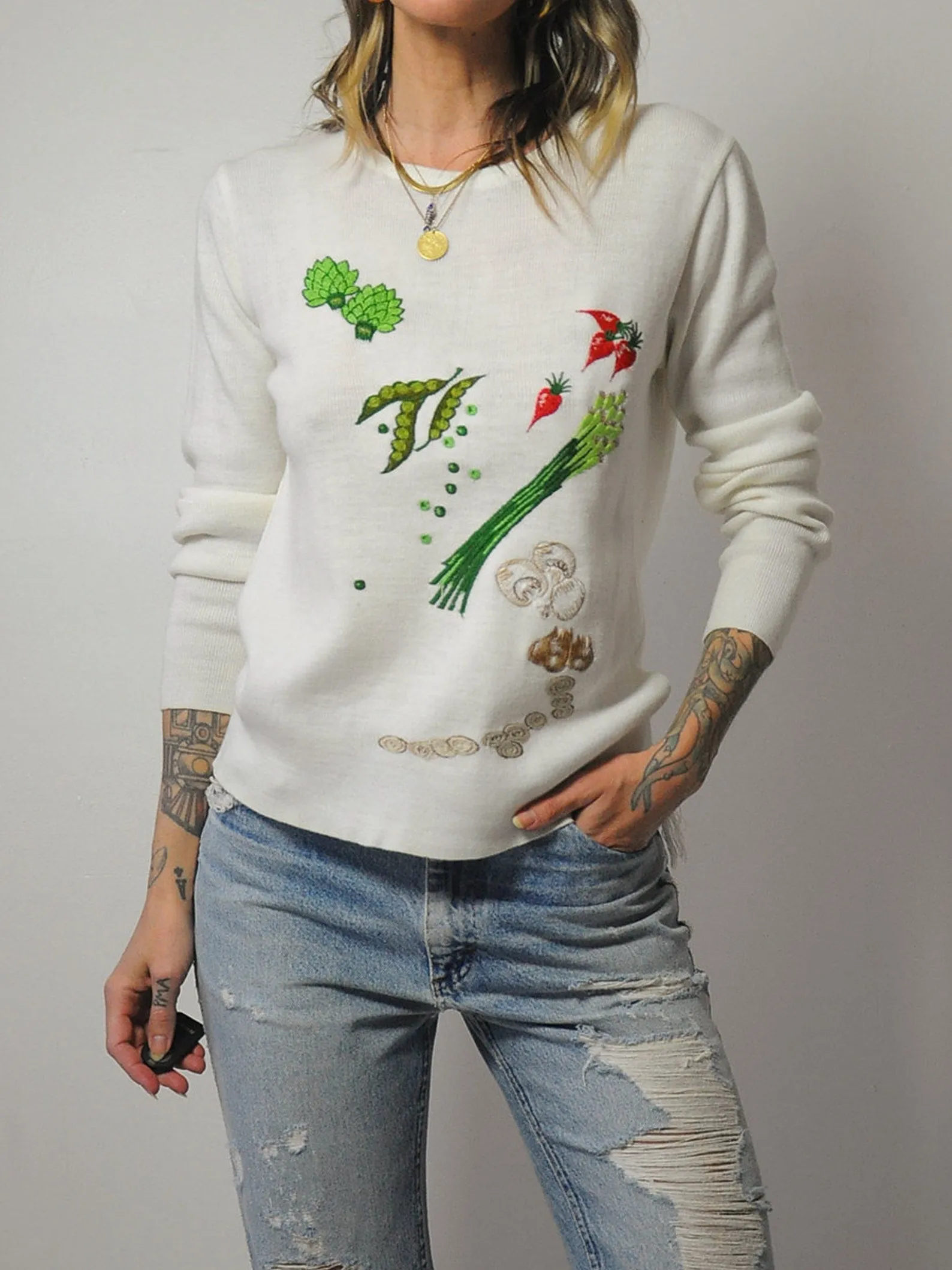 1970's Embroidered Vegetable Sweater