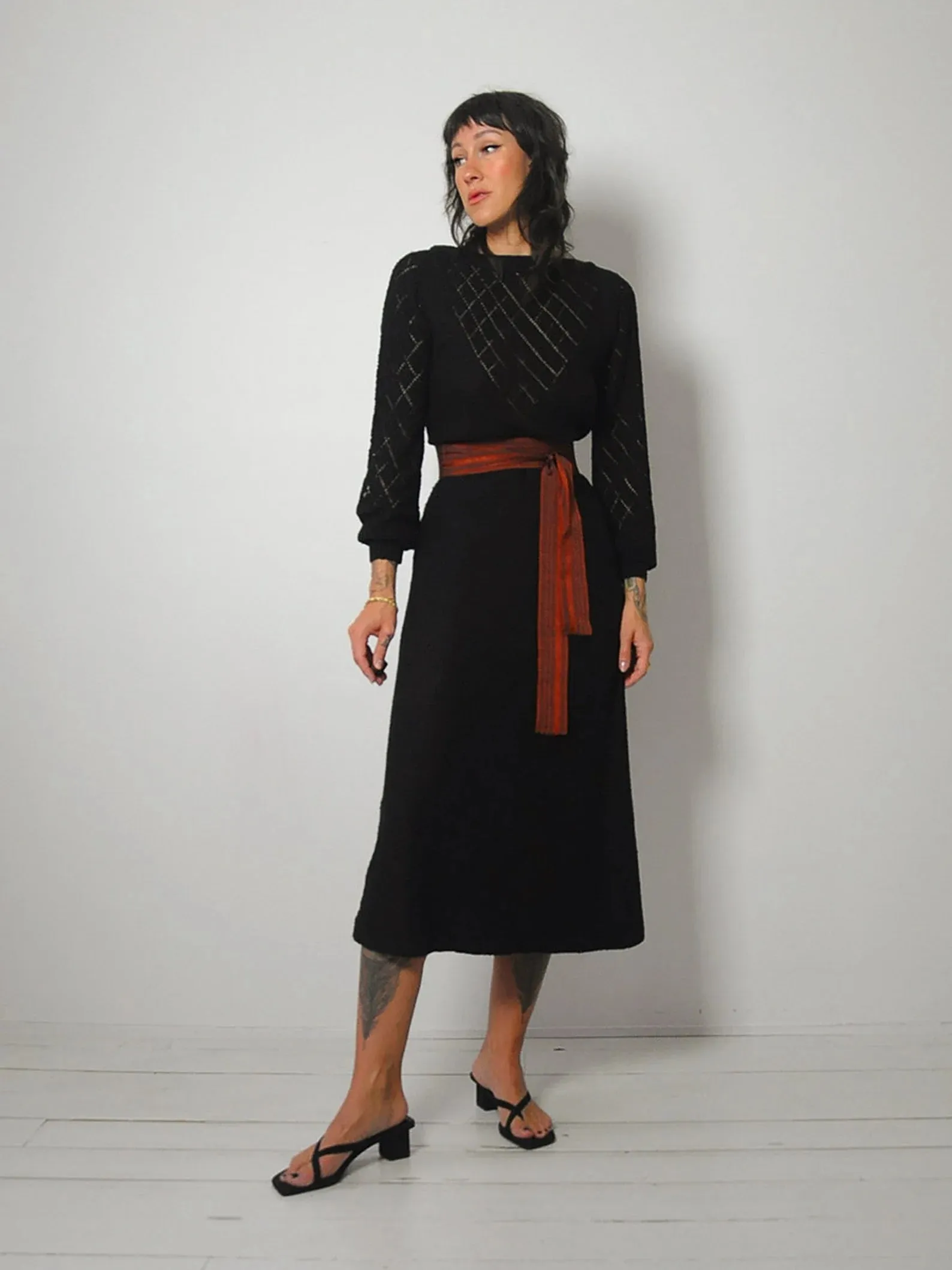 1970's Onyx Pointelle Knit Dress