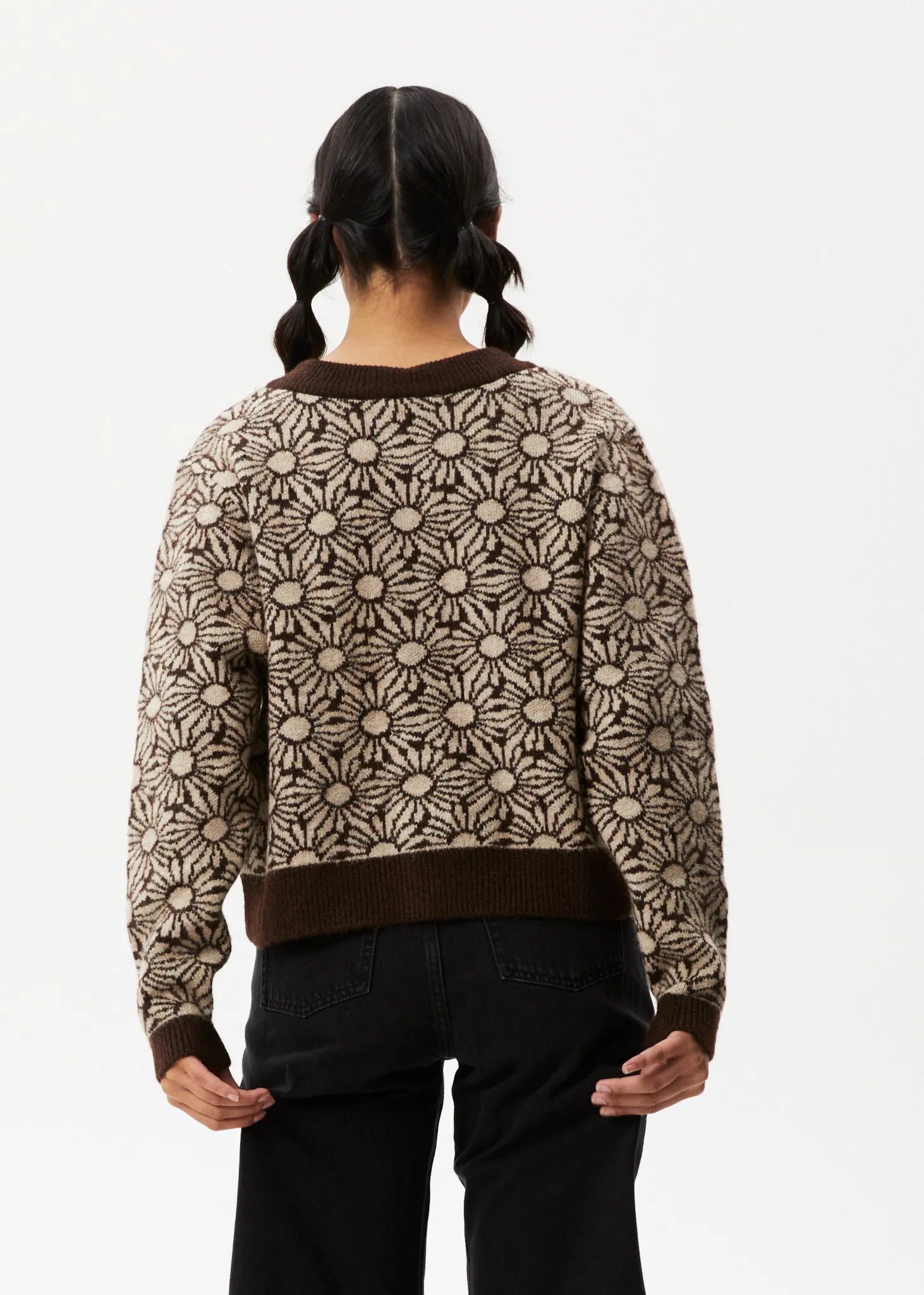 AFENDS Womens Dandy - Floral Knitted Cardigan - Toffee