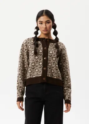 AFENDS Womens Dandy - Floral Knitted Cardigan - Toffee