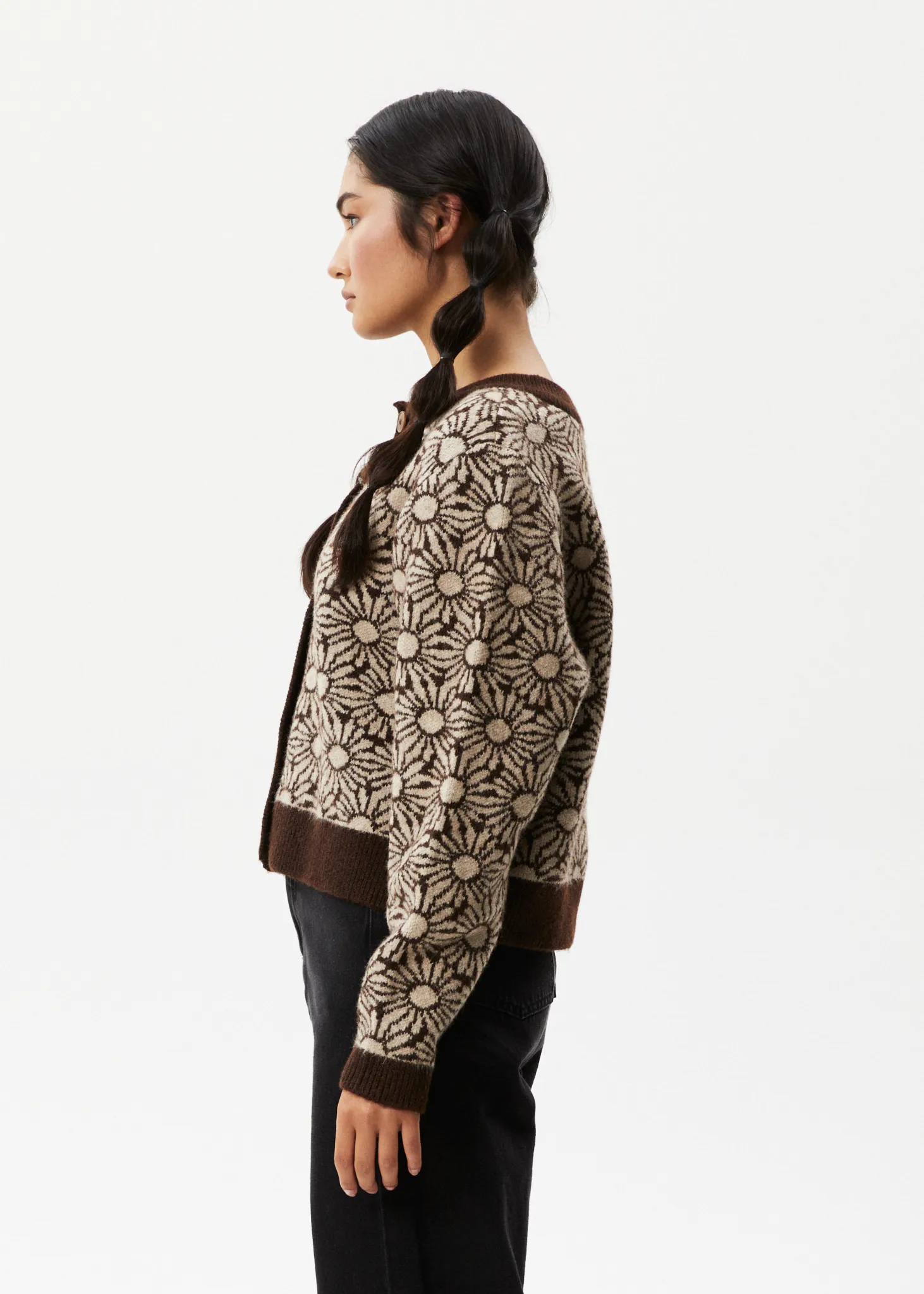 AFENDS Womens Dandy - Floral Knitted Cardigan - Toffee