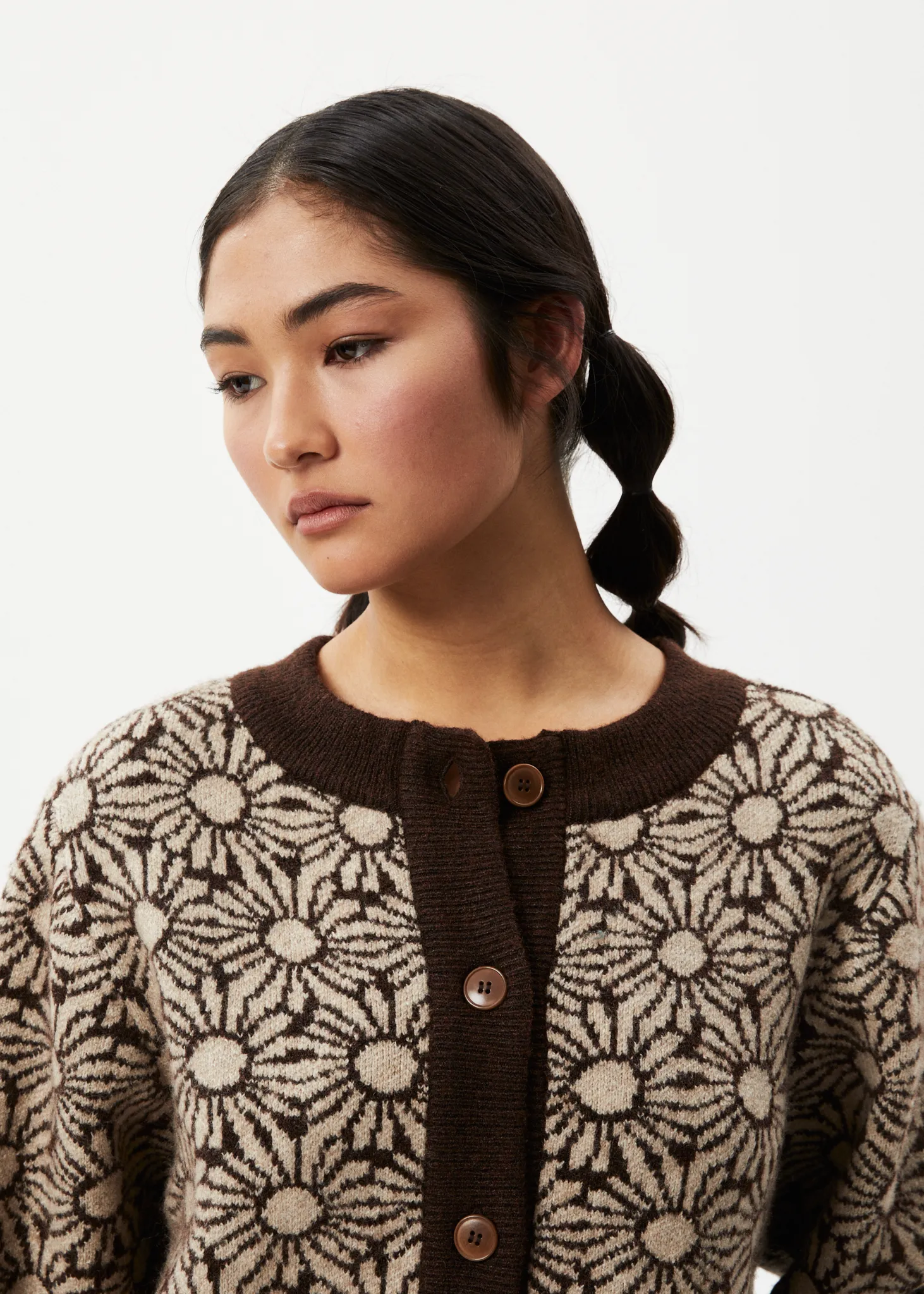 AFENDS Womens Dandy - Floral Knitted Cardigan - Toffee