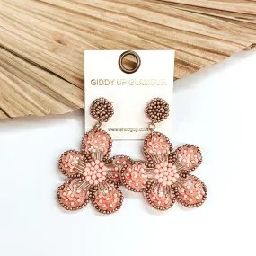 Beaded Flower Earrings in Baby Pink