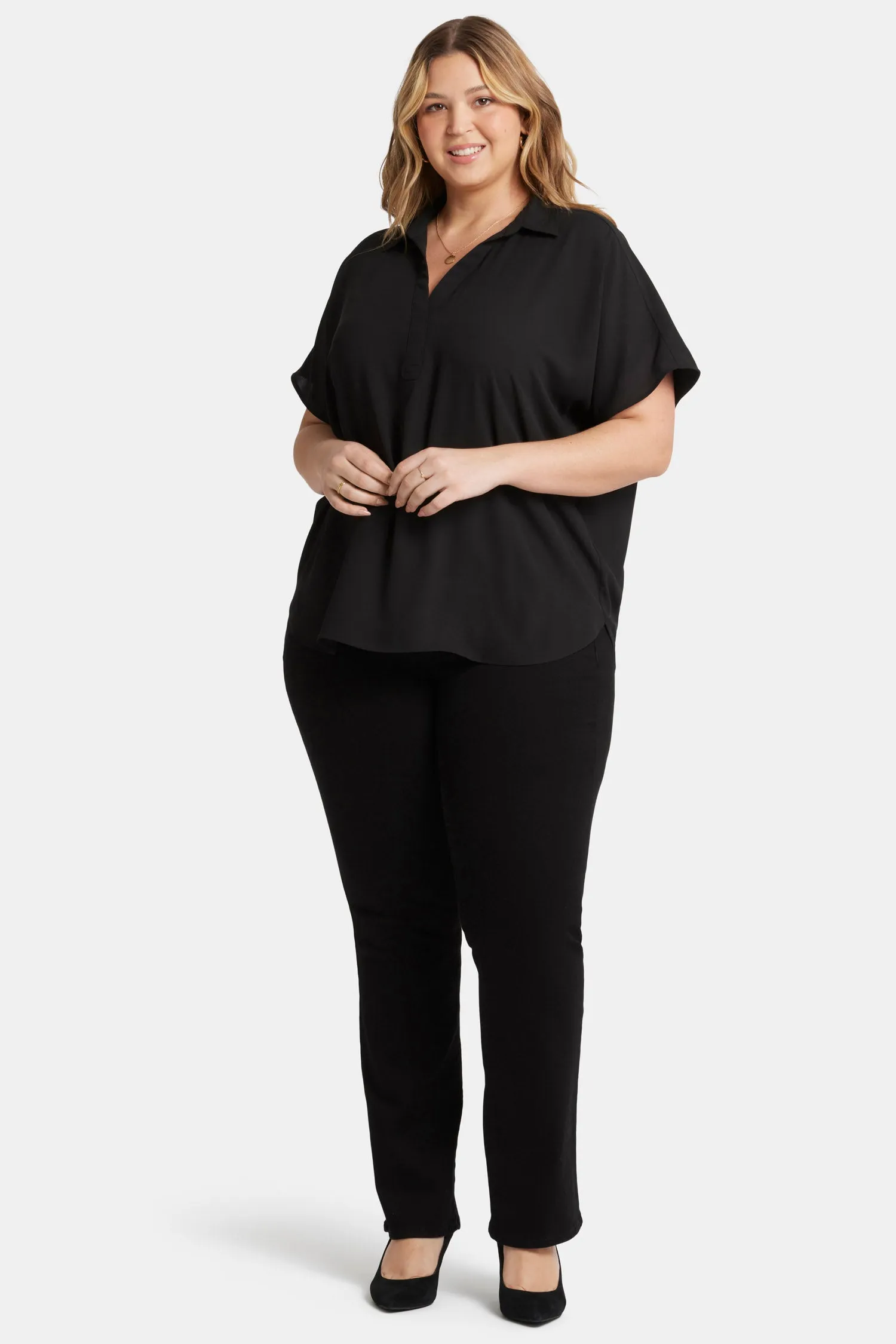 Becky Short Sleeved Blouse In Plus Size - Black