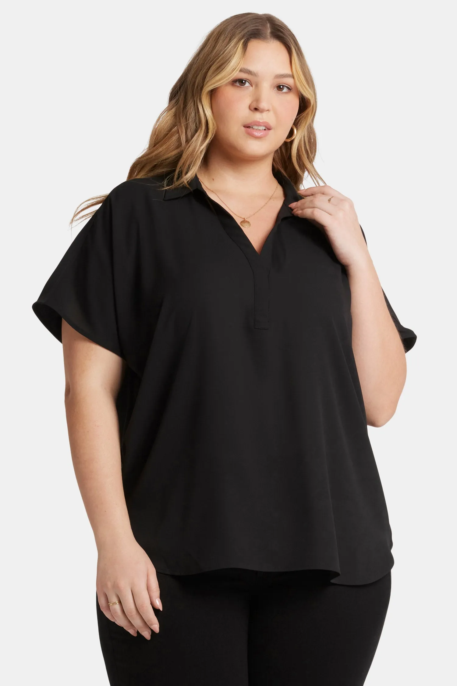 Becky Short Sleeved Blouse In Plus Size - Black