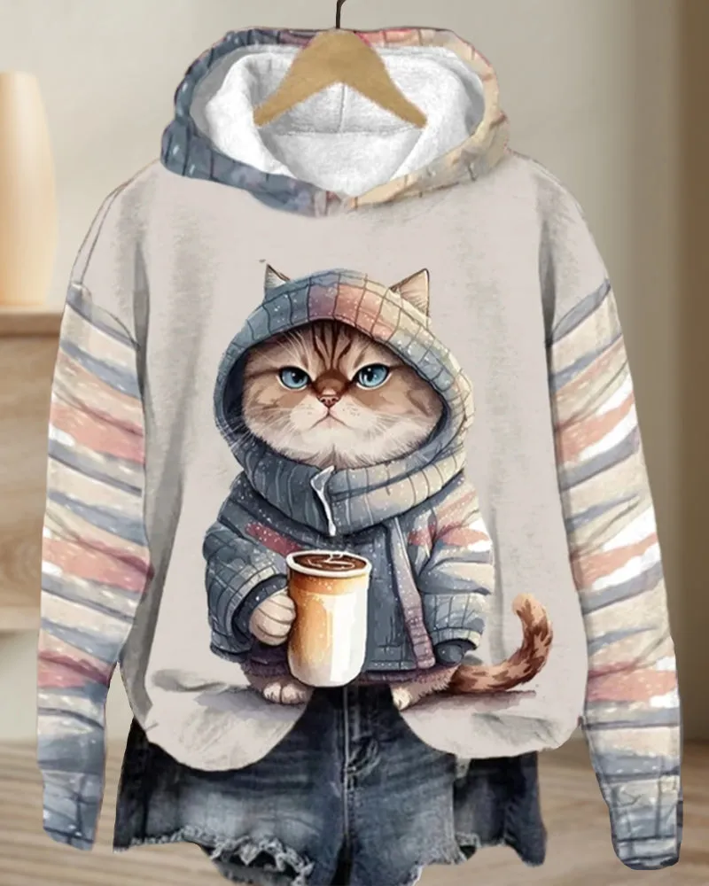 BerryBetty - Cat pattern long-sleeved hoodie