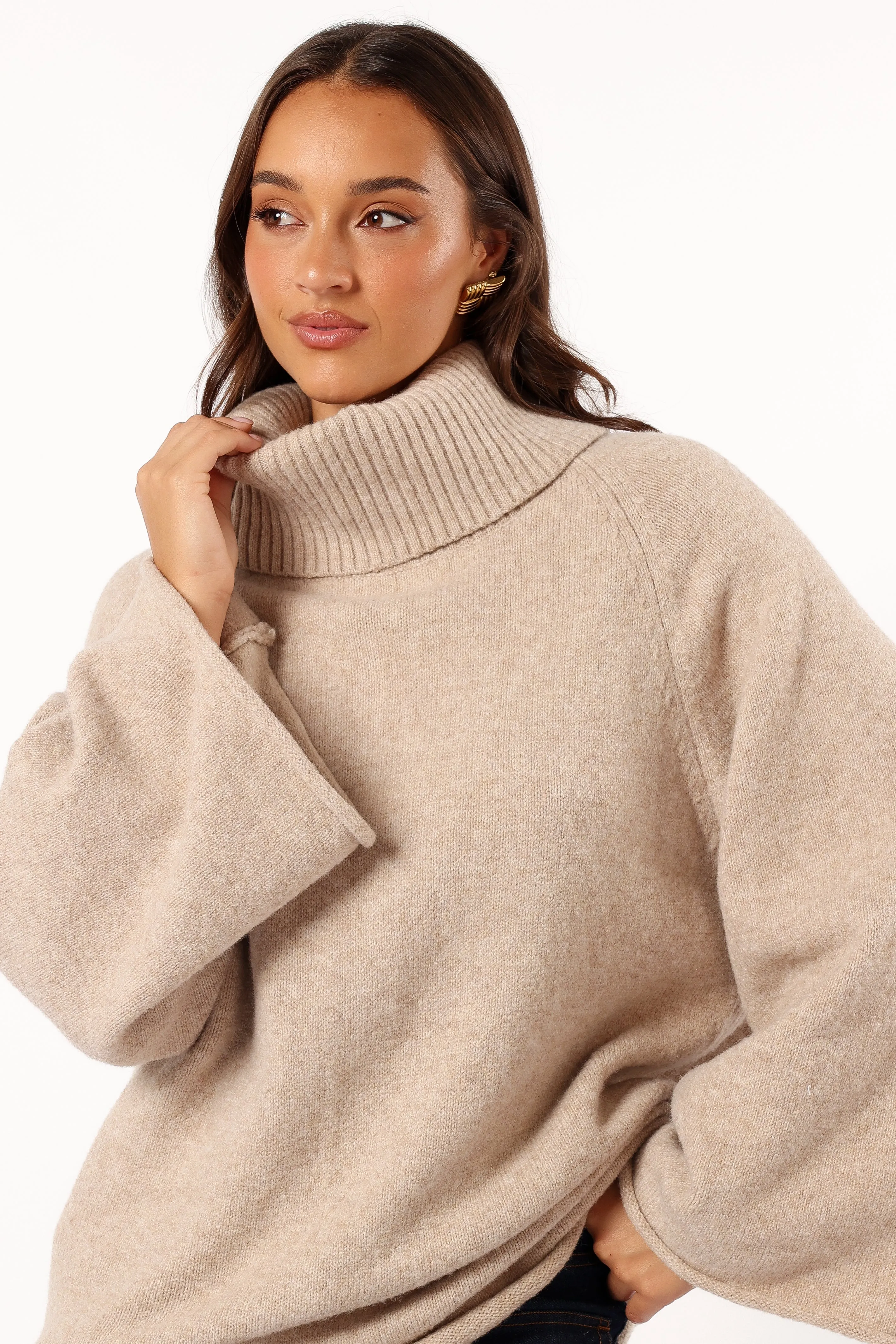 Bindy Cowlneck Knit Sweater - Oatmeal