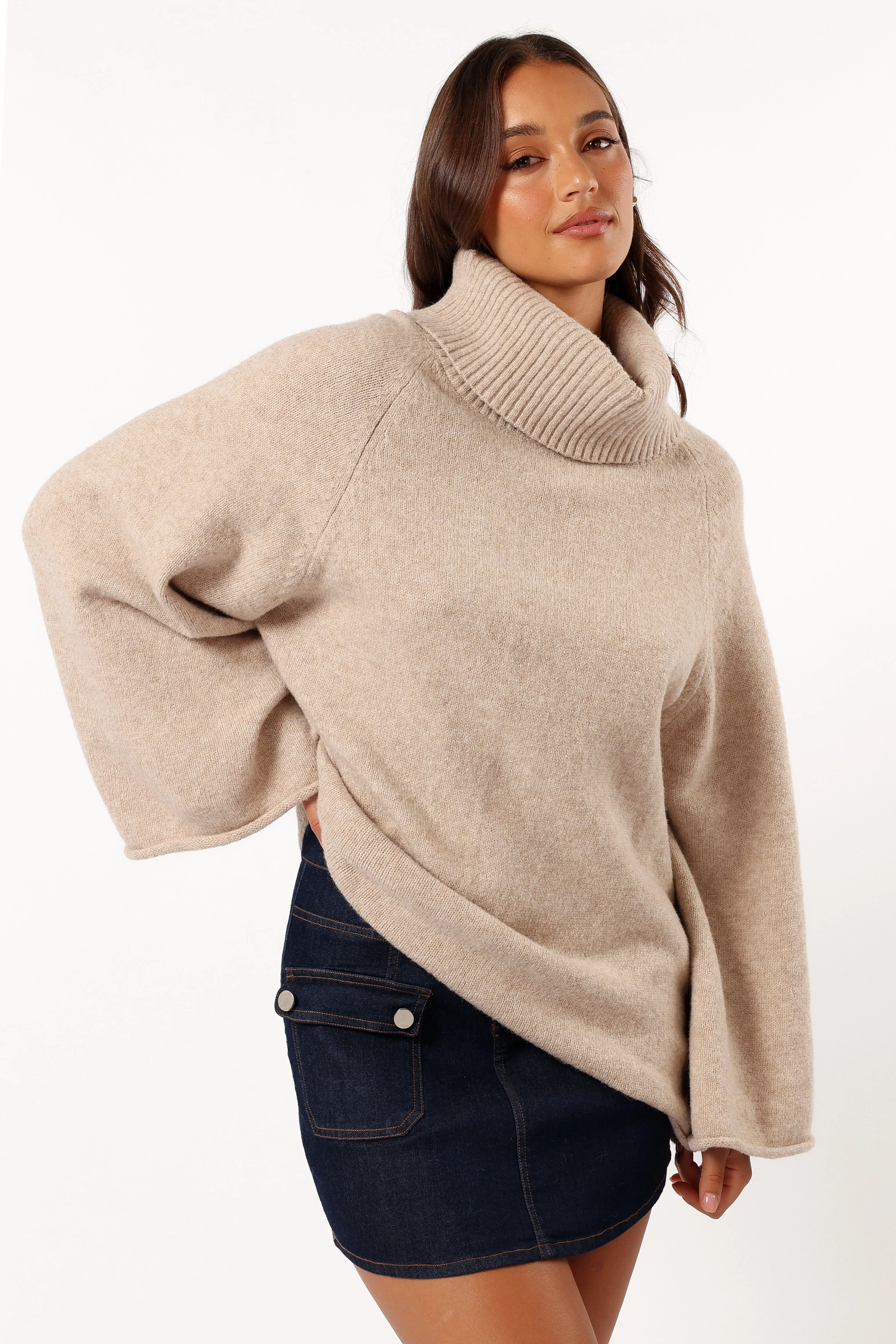 Bindy Cowlneck Knit Sweater - Oatmeal