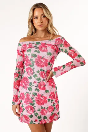 Bisou Off Shoulder Mini Dress - Rose Floral