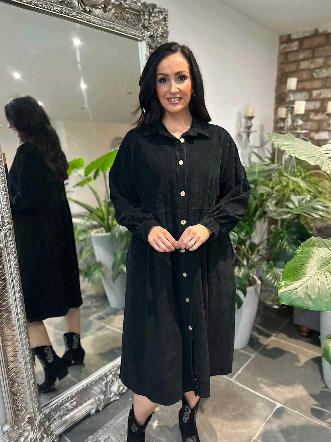 Black Corduroy Shirt Dress Debbie