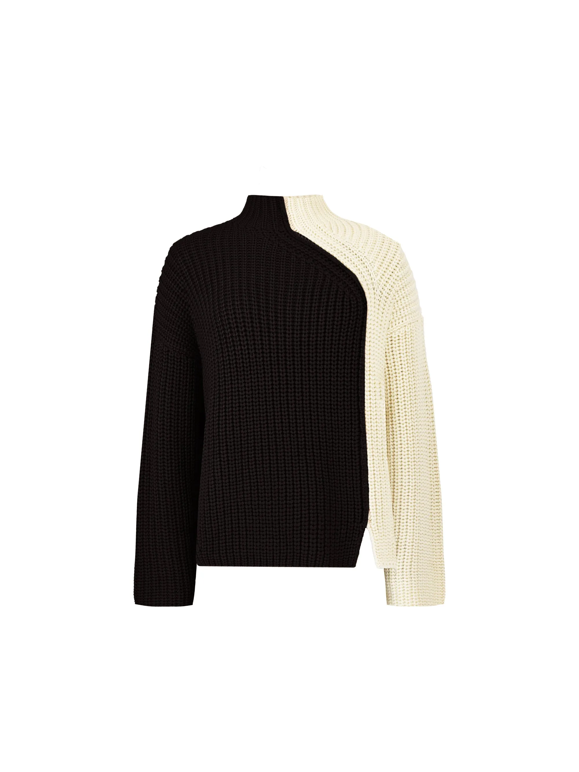 Black Two Tone Oversized Turtleneck Jumper