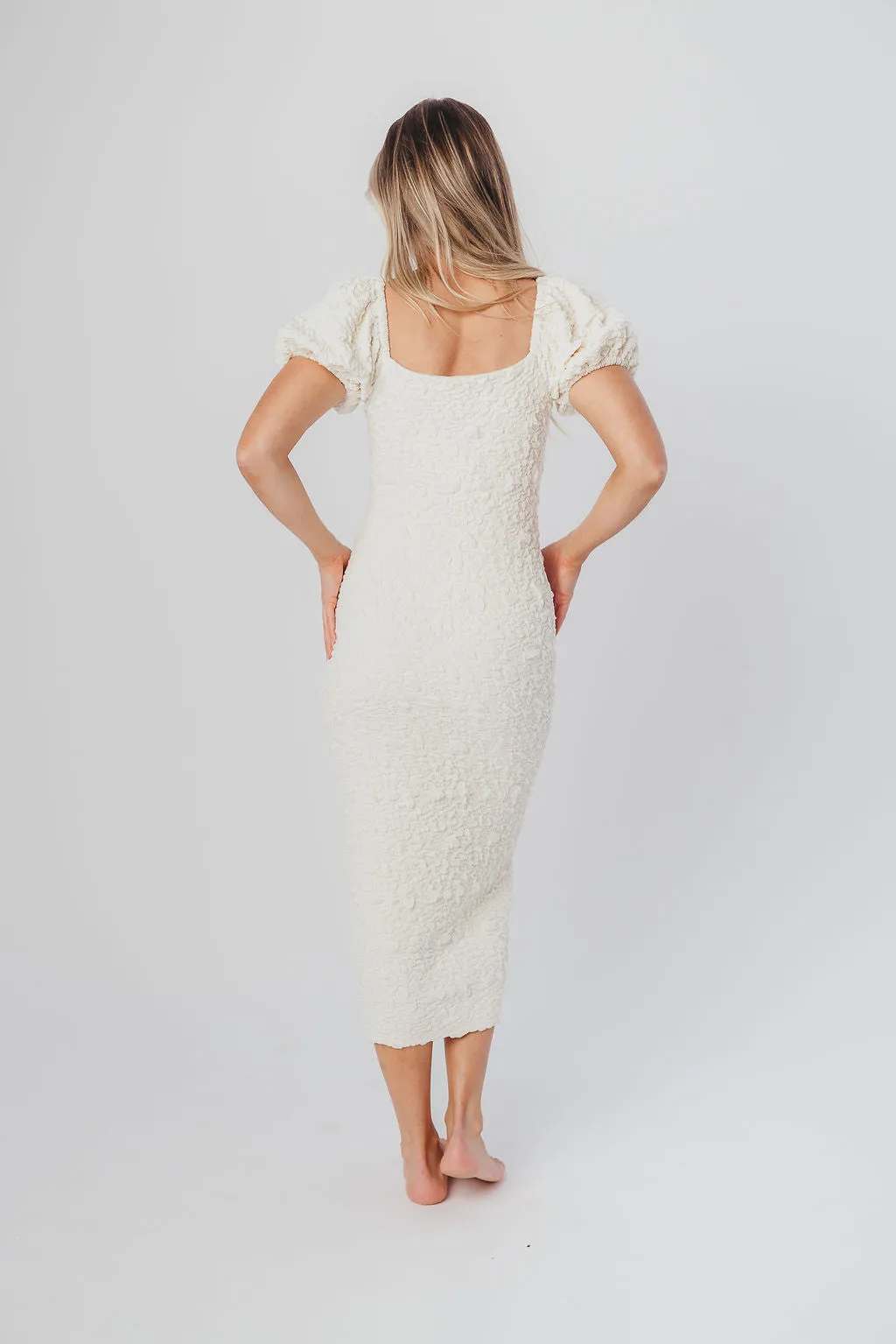 Blakeley Textured Midi Dress in Ivory - Bump Friendly & Inclusive Sizing (S-3XL)