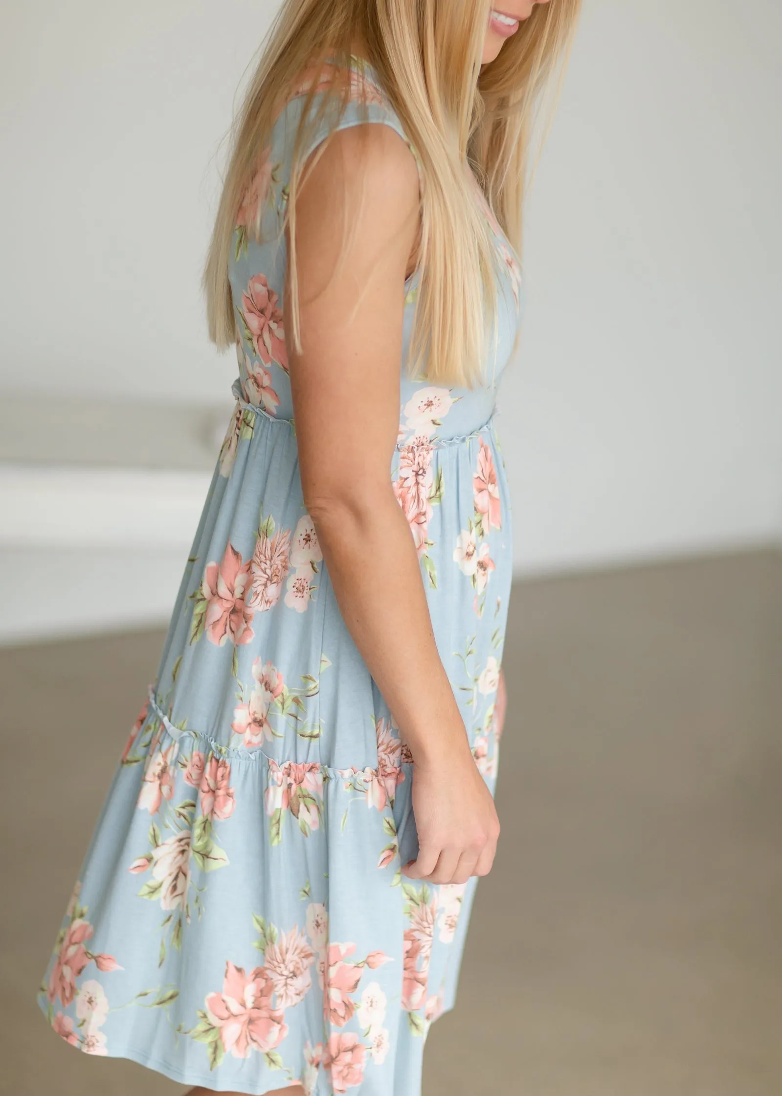 Blue Floral Sleeveless Midi Dress - FINAL SALE