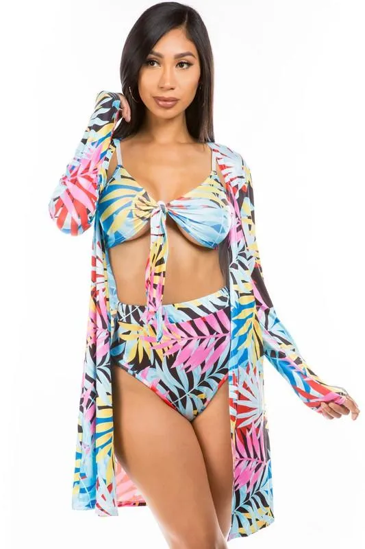 Blue Yellow Pretty 3Pc Set Swimwear