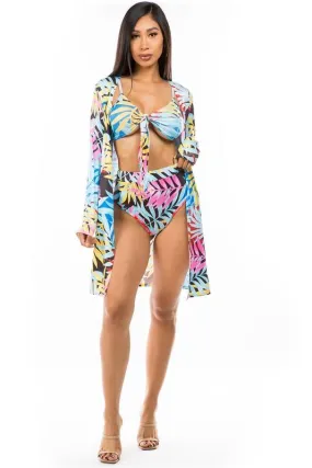 Blue Yellow Pretty 3Pc Set Swimwear