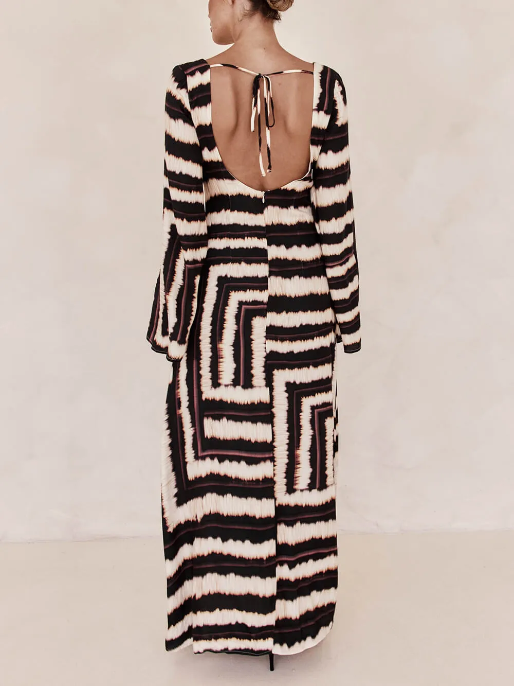 Bohemian Style Unique Printed Graceful V Tie Ring Maxi Dress