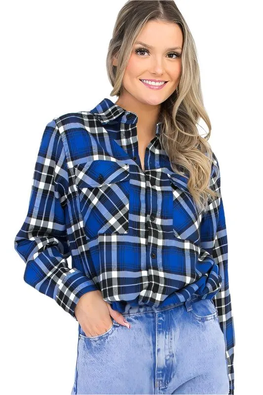 Boyfriend Fit Checker Plaid Flannel Shirts Long Sleeve