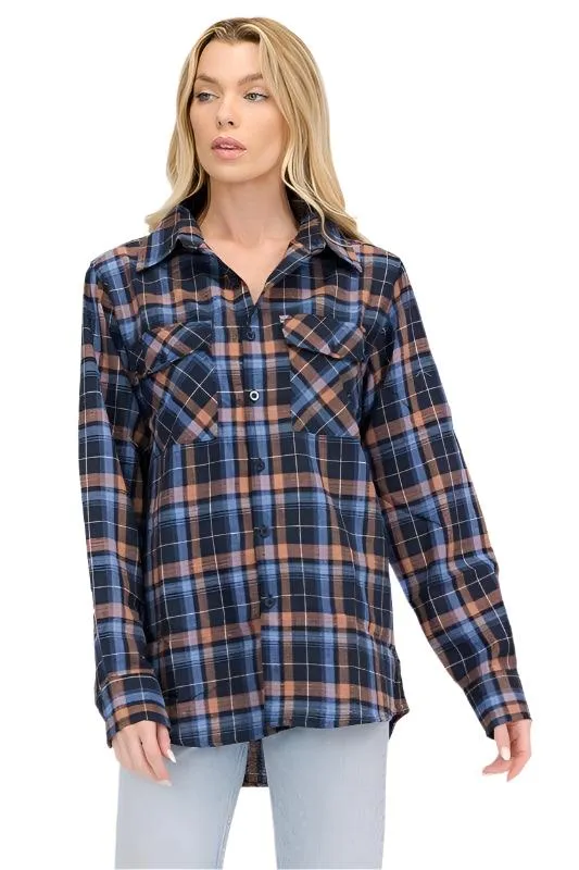 Boyfriend Fit Checker Plaid Flannel Shirts Long Sleeve