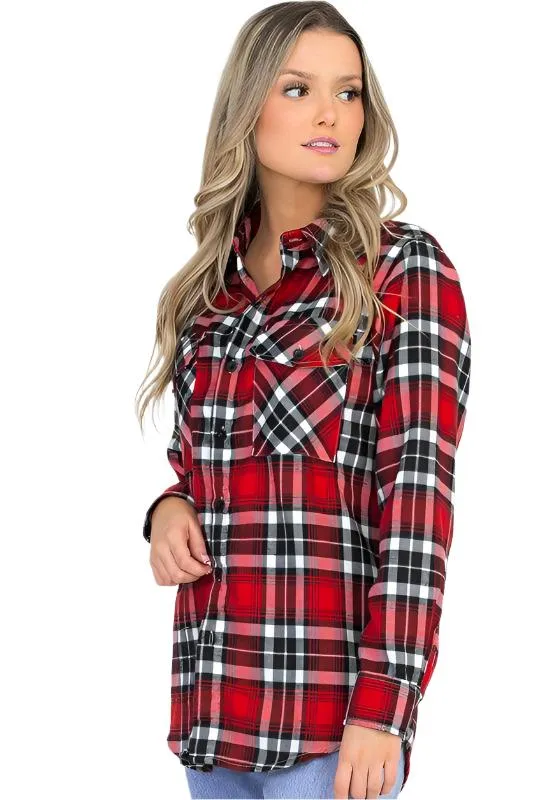 Boyfriend Fit Checker Plaid Flannel Shirts Long Sleeve