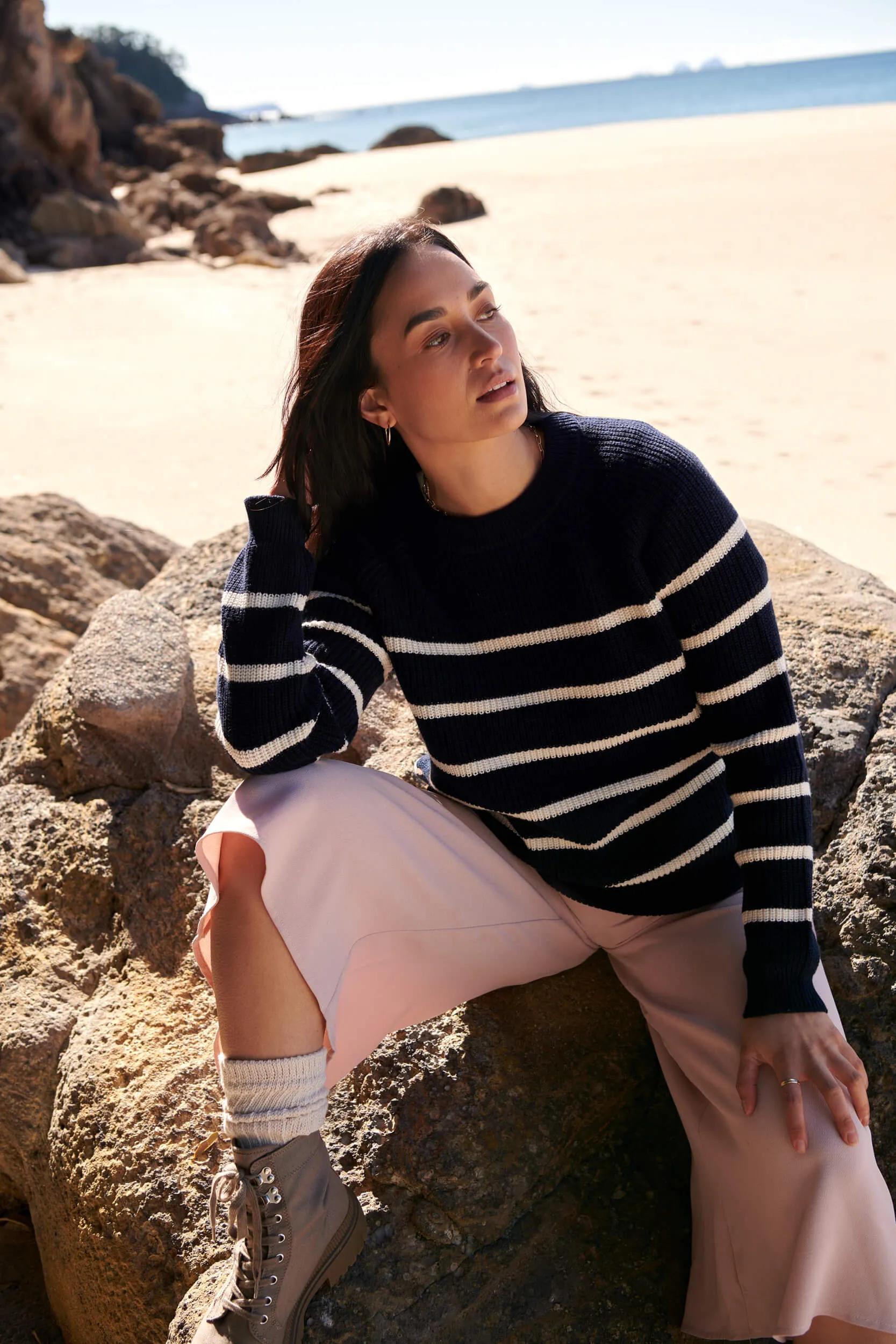 Breton Stripe Navy Twist/Ivory Bell Pullover