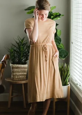 Camel Knit Striped Midi Dress