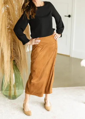 Camel Suede Button Up Midi Skirt - FINAL SALE