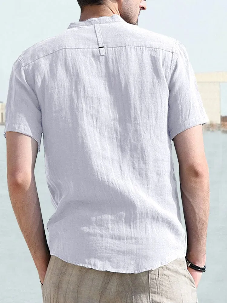 Casual Half Button Cotton Linen Shirt