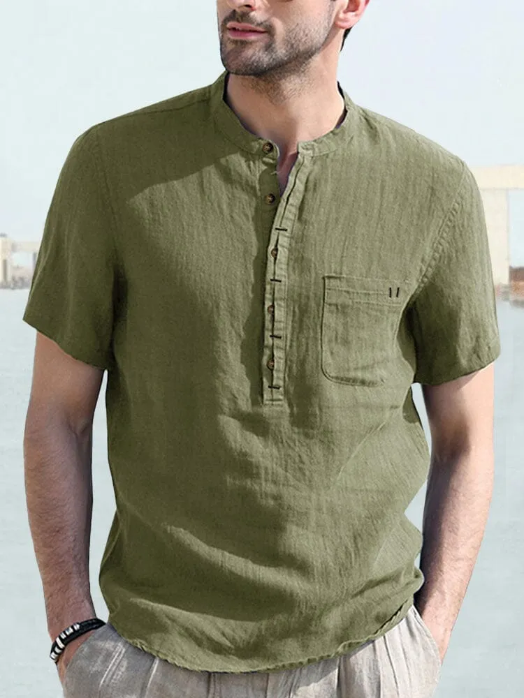 Casual Half Button Cotton Linen Shirt