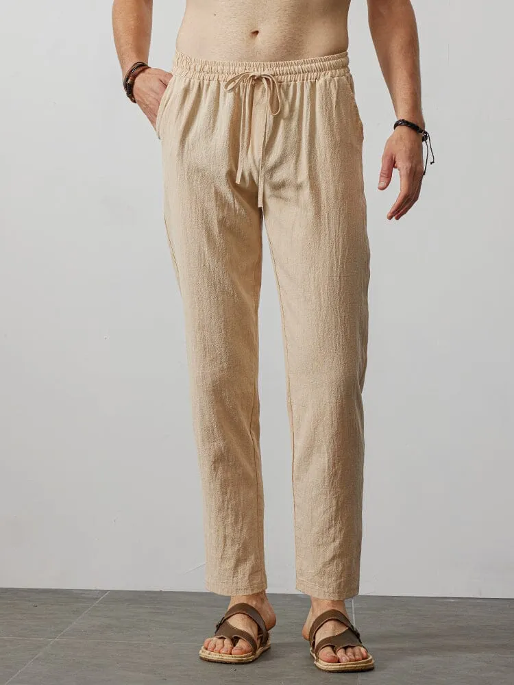 Casual Loose Solid Color Lacing Elastic Waist Pants