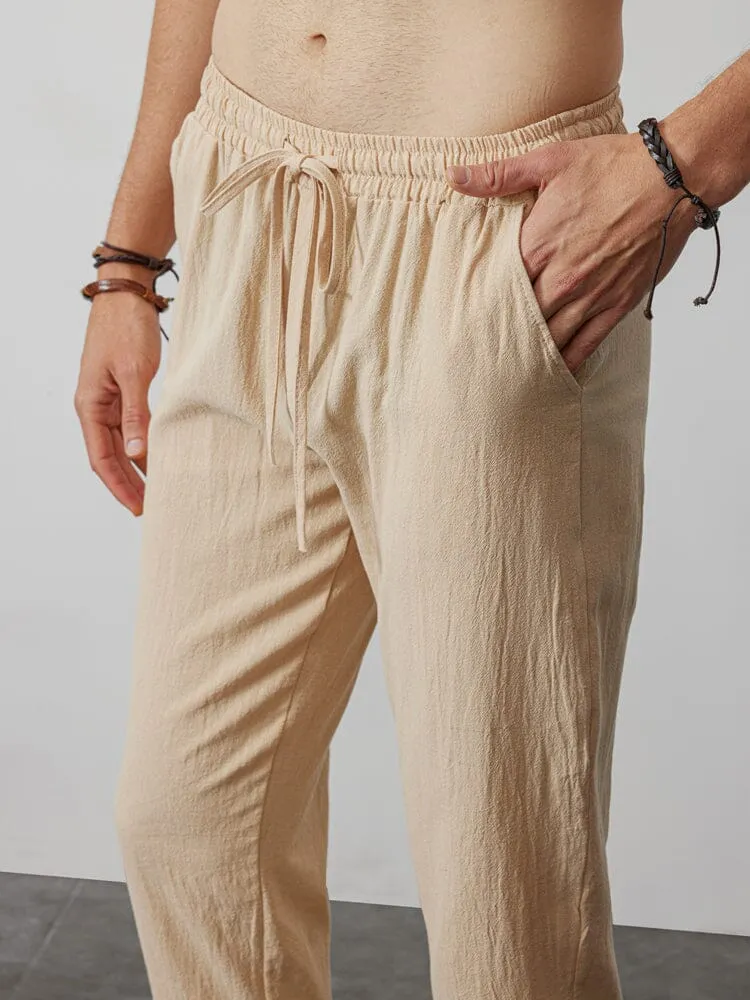 Casual Loose Solid Color Lacing Elastic Waist Pants