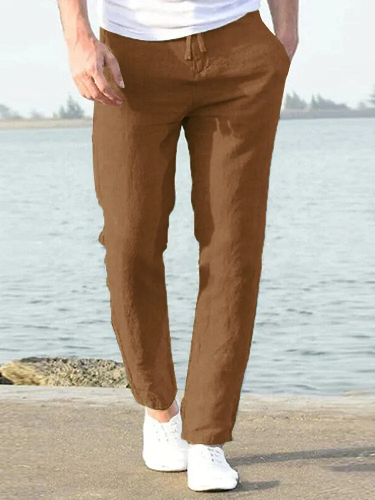 Casual Loose Solid Color Lacing Elastic Waist Pants