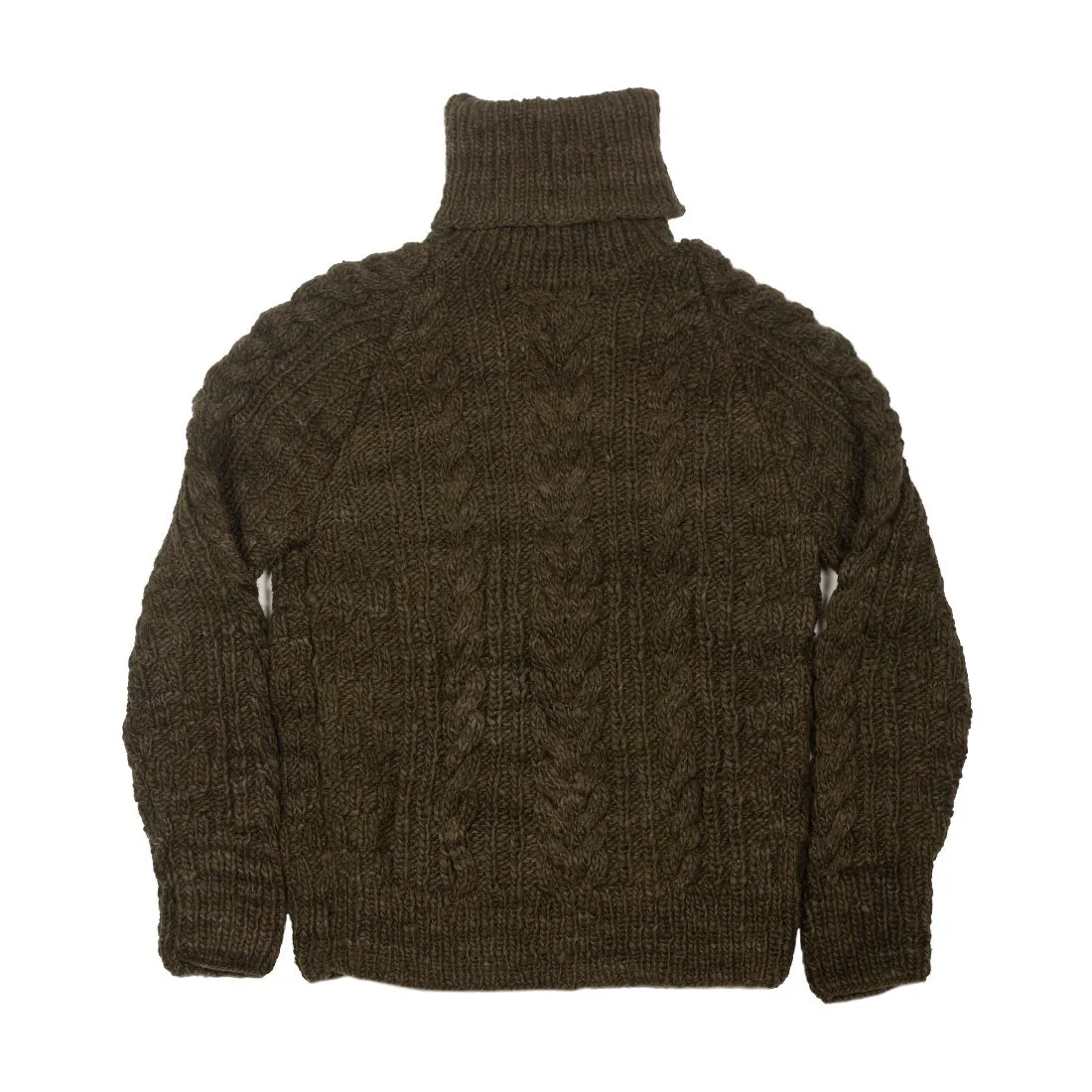 Chamula handknit fisherman turtleneck in factory olive Merino wool (restock)