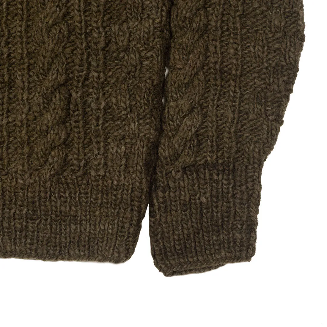 Chamula handknit fisherman turtleneck in factory olive Merino wool (restock)