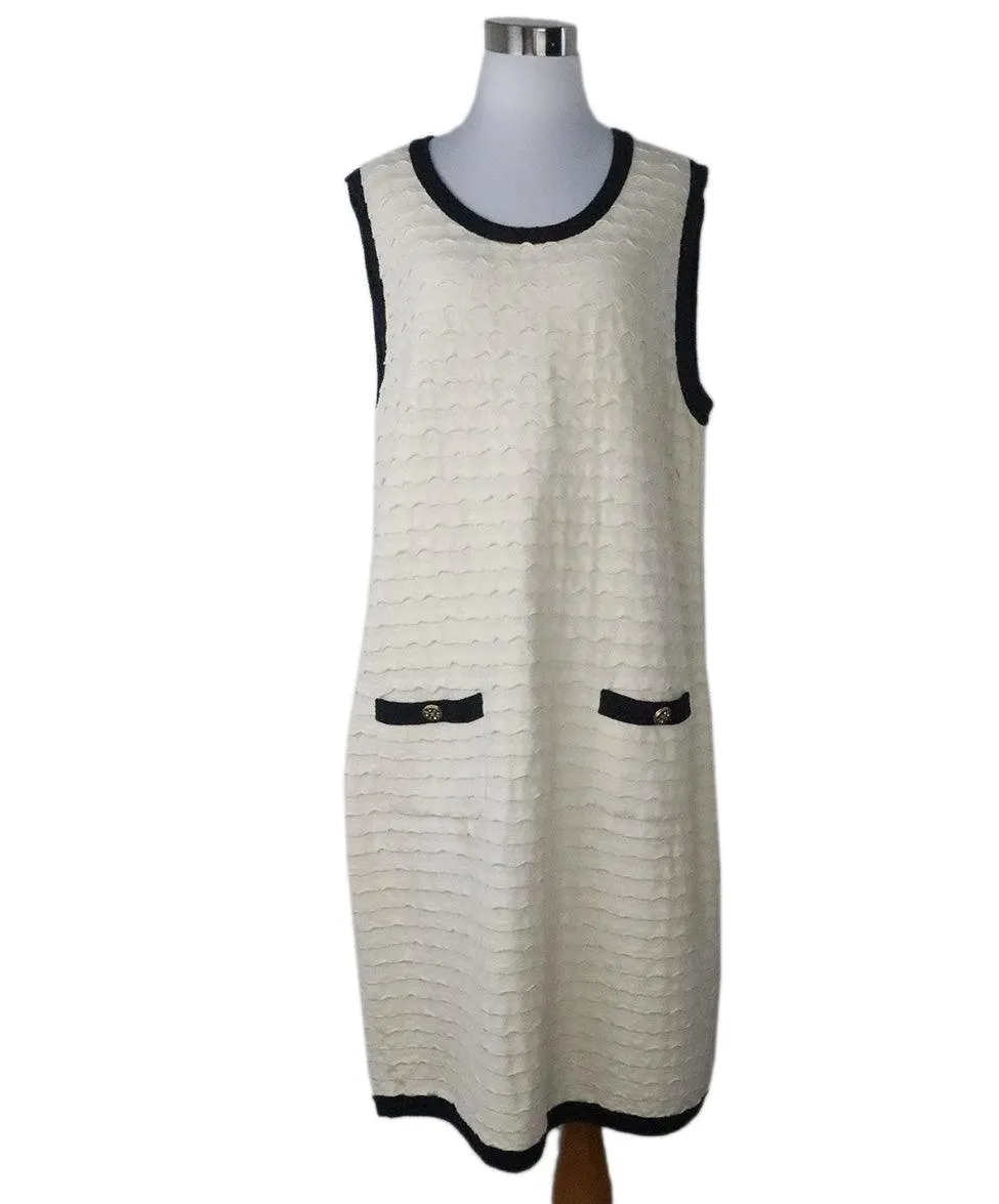 Chanel Ivory Cotton 2 PC Dress Set w/ Black Trim sz 14