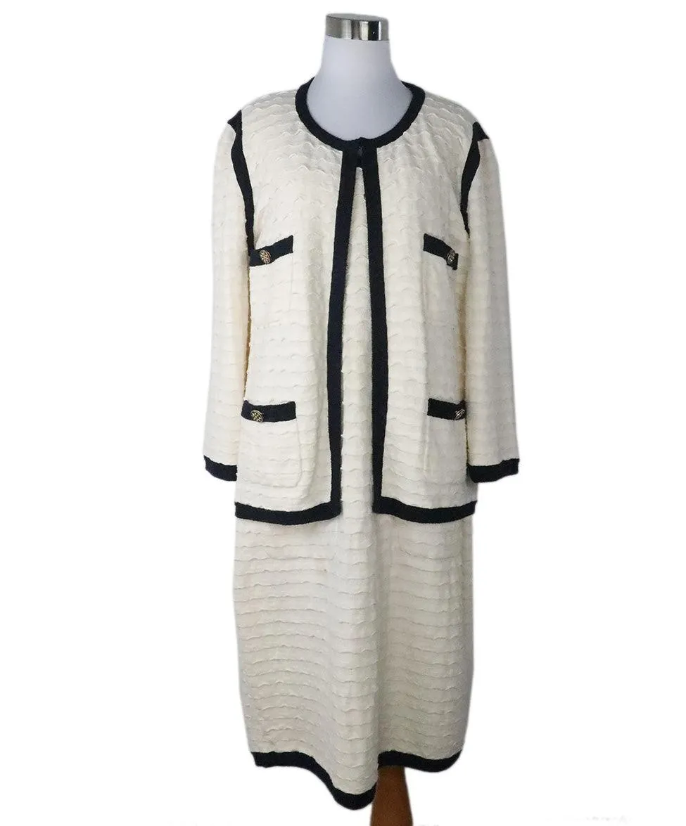 Chanel Ivory Cotton 2 PC Dress Set w/ Black Trim sz 14