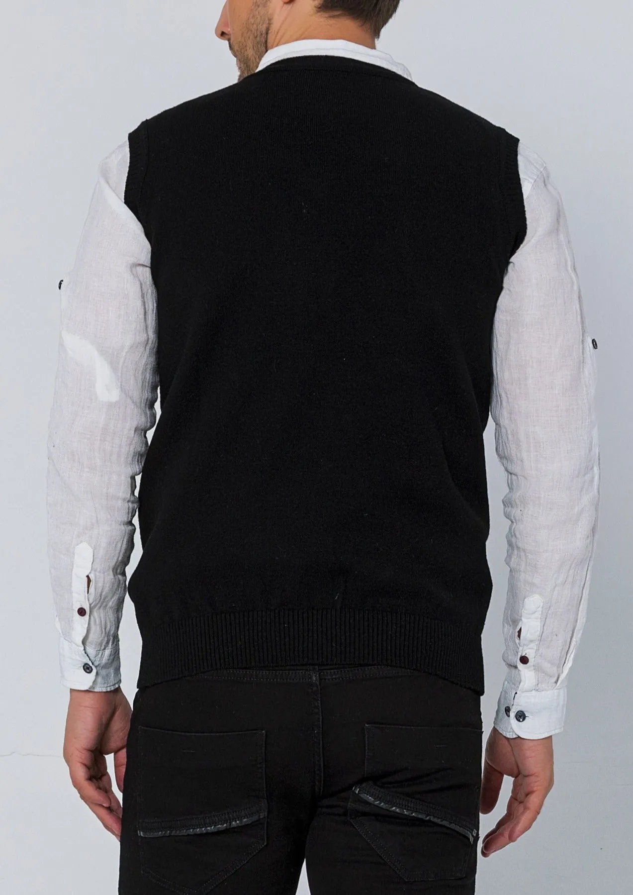 Classic V-Neck Knitted Vest - Black