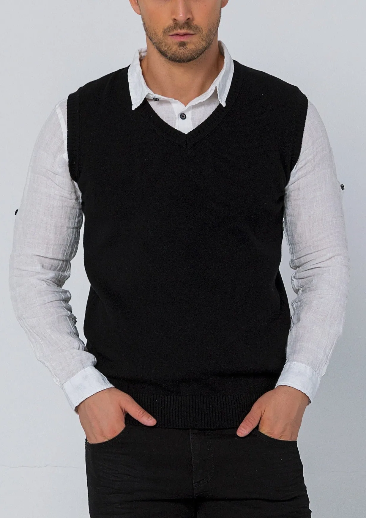 Classic V-Neck Knitted Vest - Black