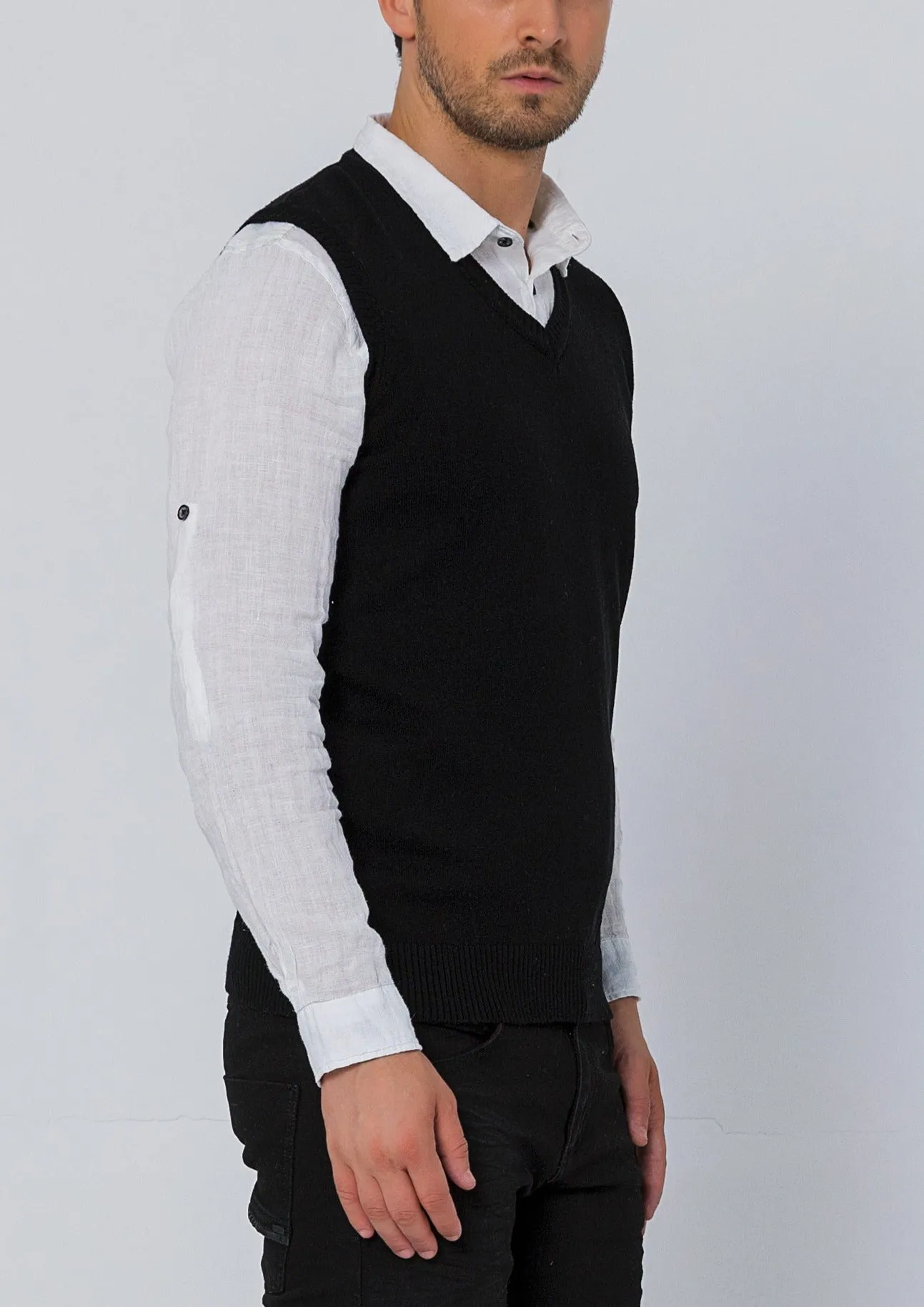 Classic V-Neck Knitted Vest - Black