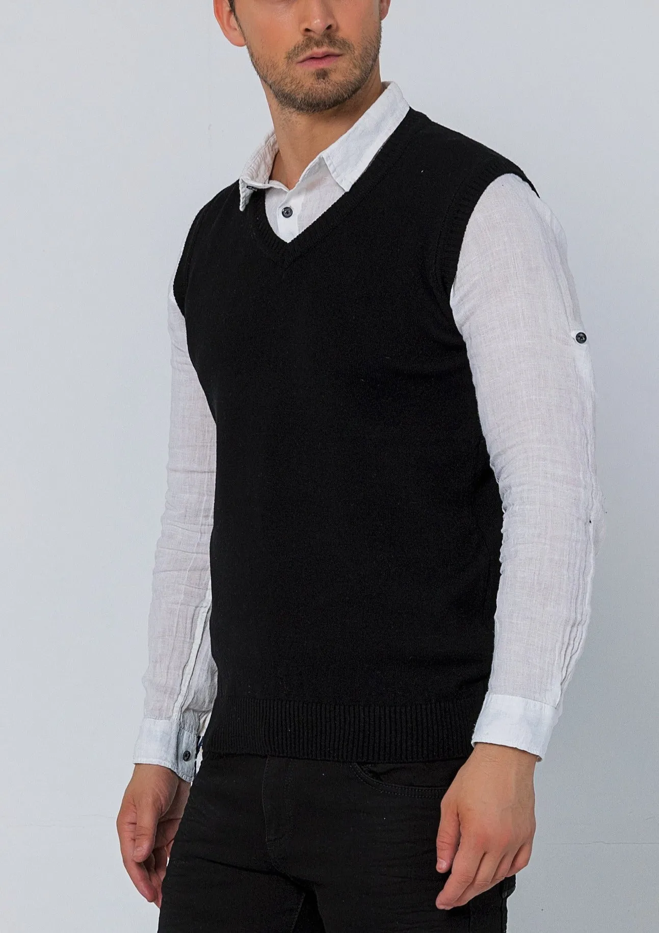 Classic V-Neck Knitted Vest - Black