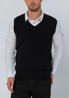 Classic V-Neck Knitted Vest - Black