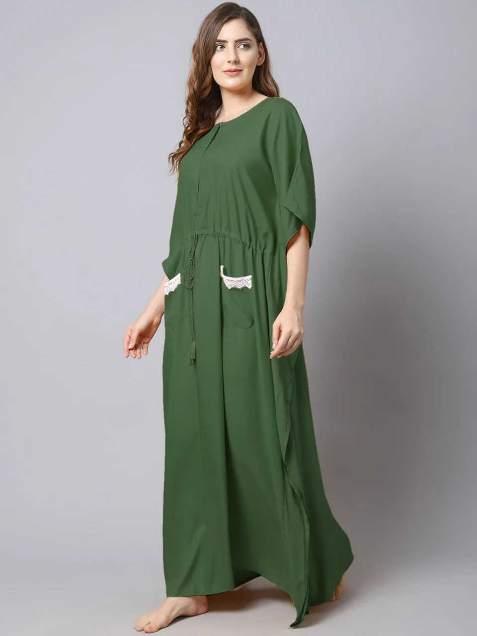 Cotton Solid Pre And Post Maternity Kaftan - Green