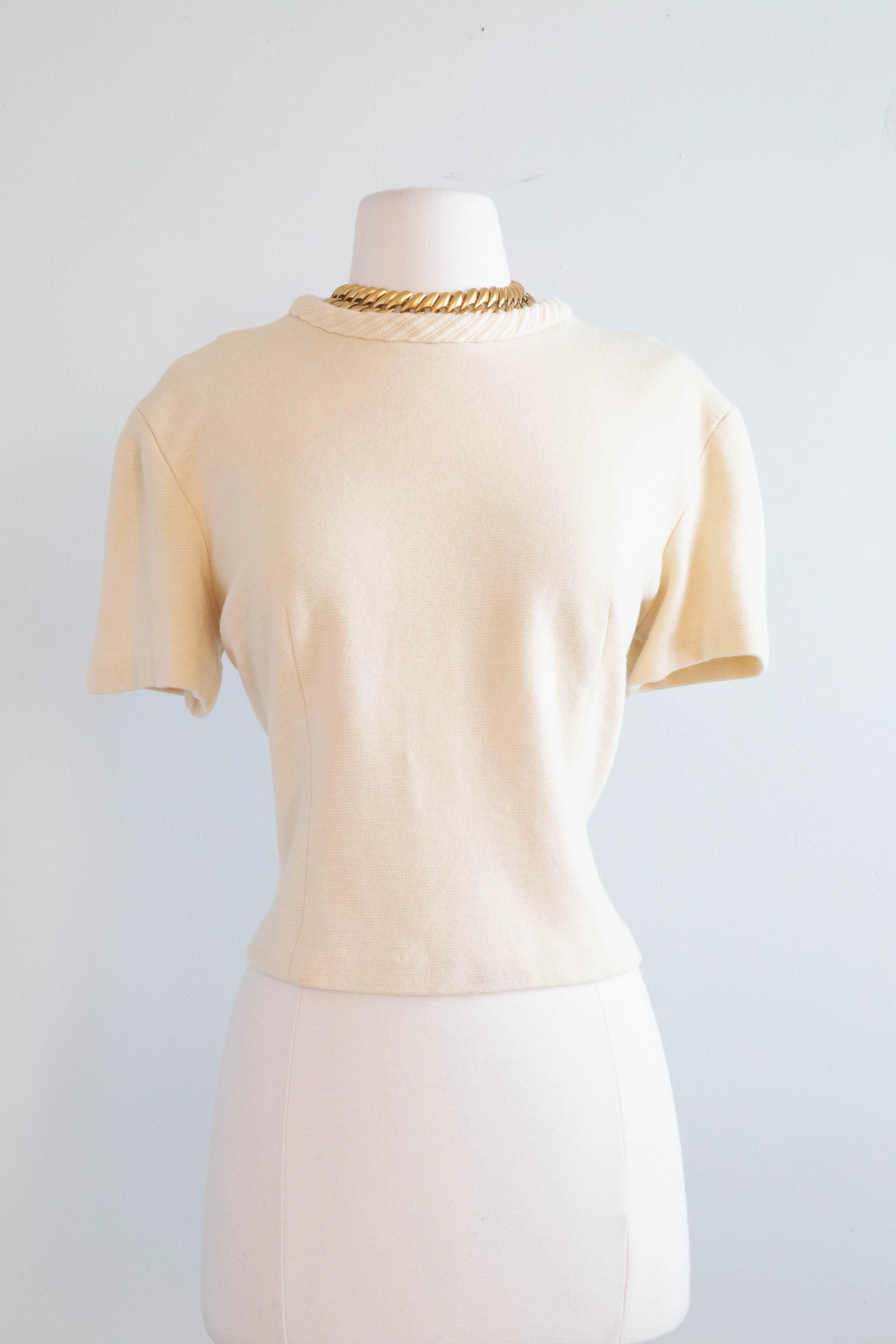 Cozy Sophistication 1960's Lilli Ann Knit Wear Vanilla Twin Set / Medium