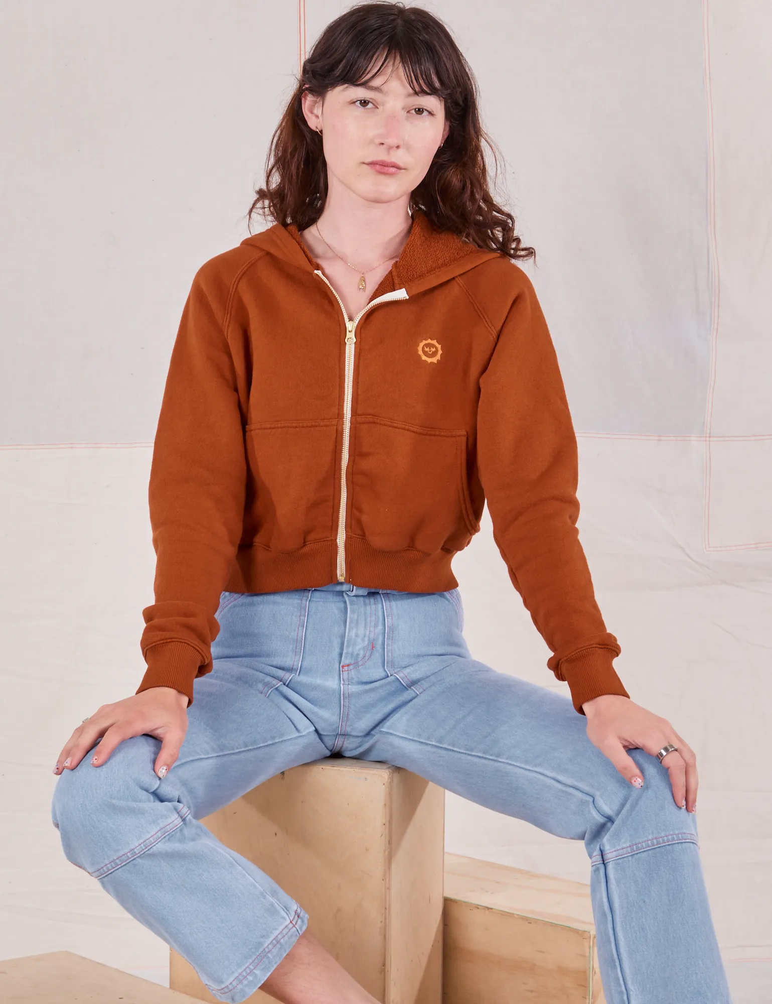 Cropped Zip Hoodie - Burnt Terracotta