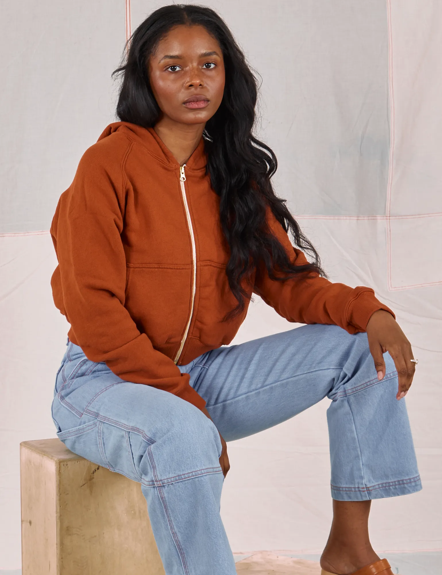 Cropped Zip Hoodie - Burnt Terracotta