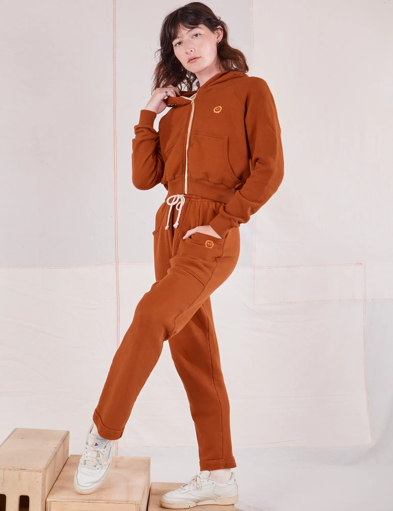 Cropped Zip Hoodie - Burnt Terracotta