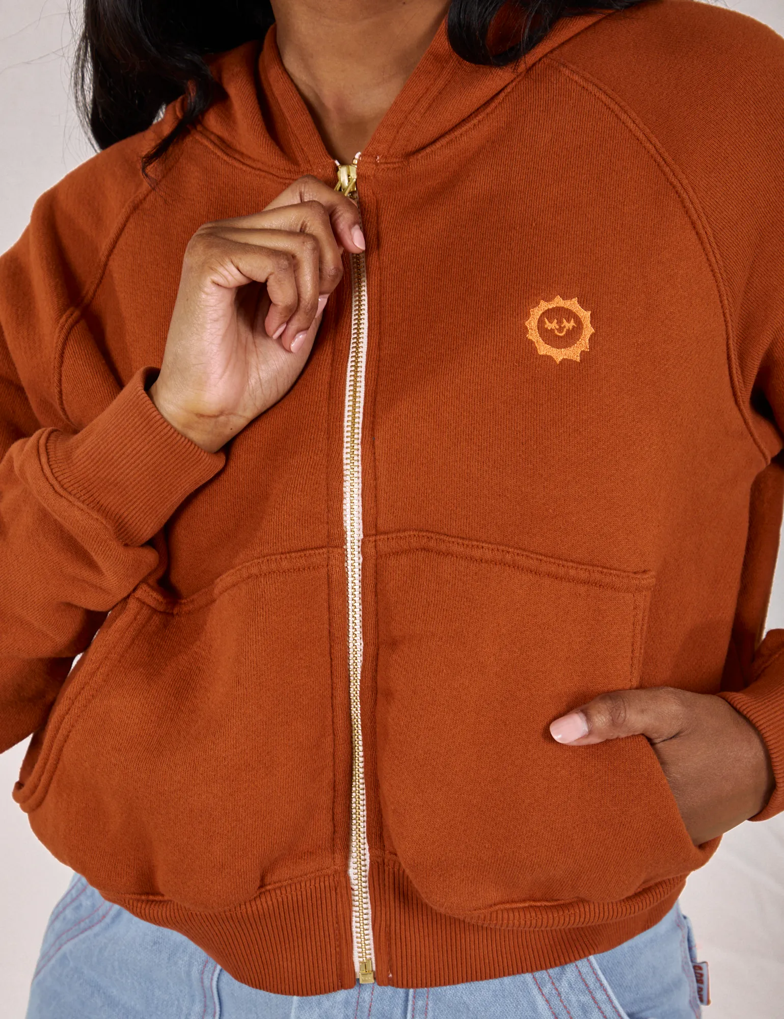 Cropped Zip Hoodie - Burnt Terracotta