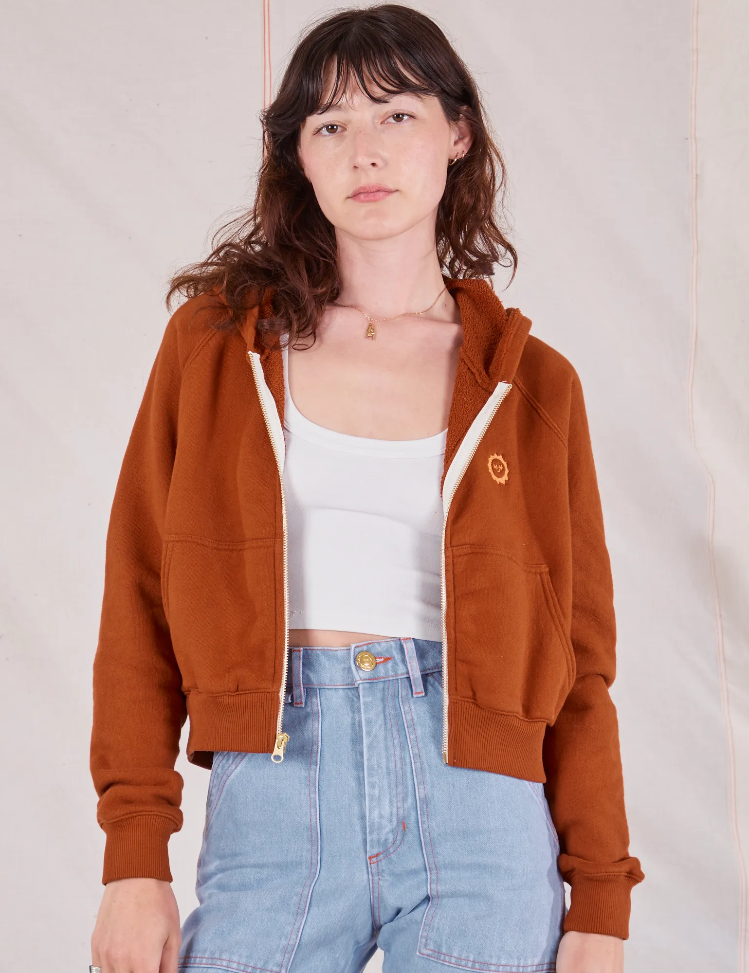 Cropped Zip Hoodie - Burnt Terracotta